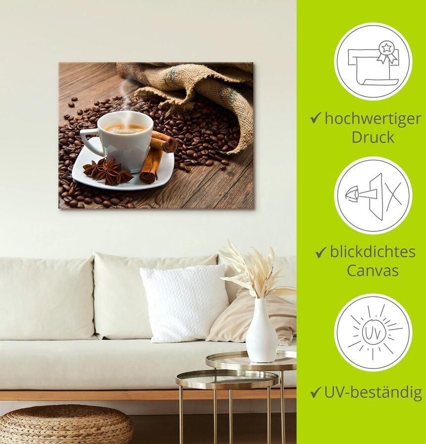 Artland Artprint Koffiekopje linnen zak met koffiebonen als artprint op linnen poster in verschillende formaten maten - Foto 4