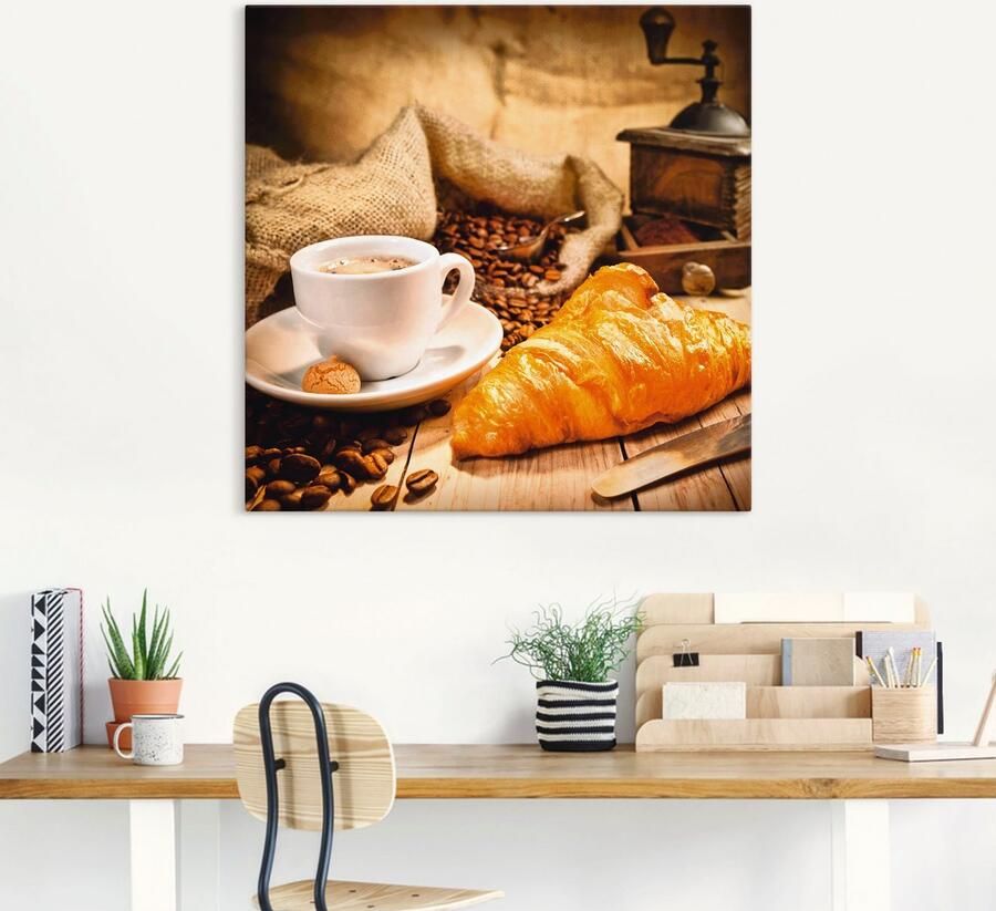Artland Artprint Koffiekopje met croissant als artprint op linnen poster in verschillende formaten maten - Foto 6