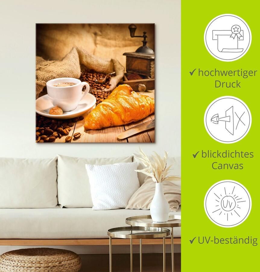 Artland Artprint Koffiekopje met croissant als artprint op linnen poster in verschillende formaten maten - Foto 5