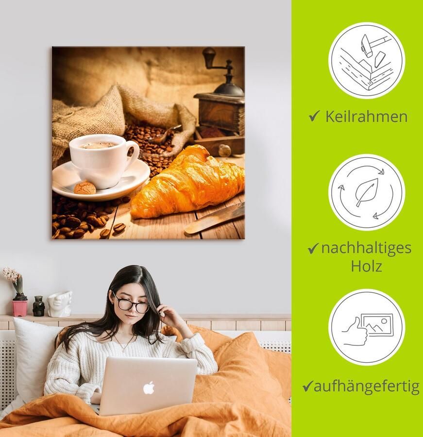 Artland Artprint Koffiekopje met croissant als artprint op linnen poster in verschillende formaten maten - Foto 4