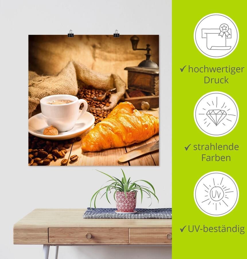 Artland Artprint Koffiekopje met croissant als artprint op linnen poster in verschillende formaten maten - Foto 3