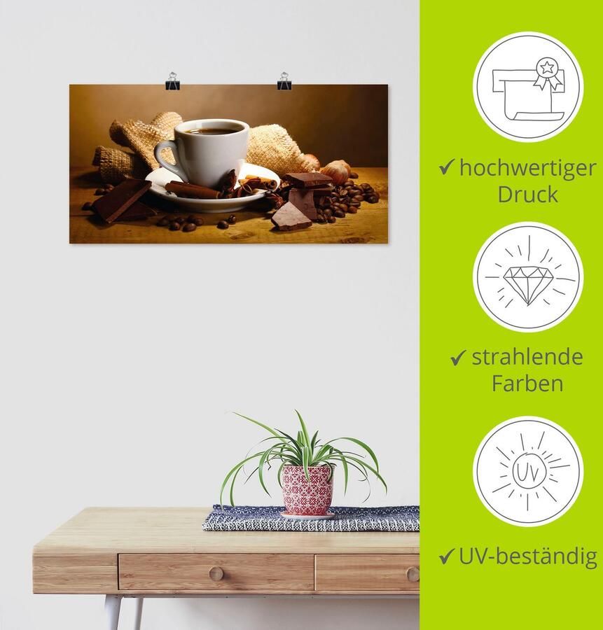 Artland Artprint Koffiekopje pijpje kaneel noten chocolade als artprint op linnen poster muursticker in verschillende maten - Foto 5