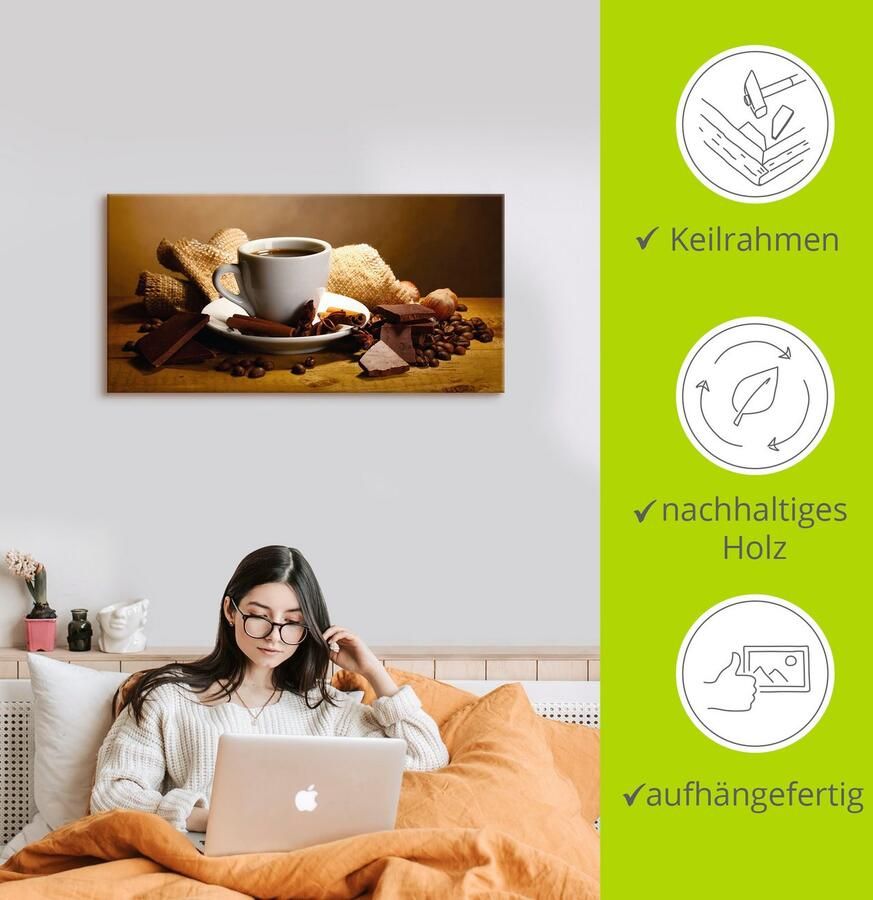 Artland Artprint Koffiekopje pijpje kaneel noten chocolade als artprint op linnen poster muursticker in verschillende maten - Foto 2