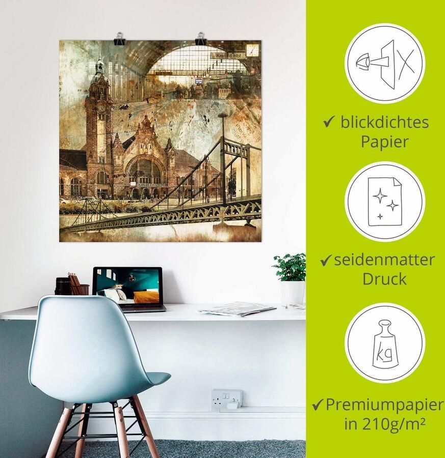 Artland Artprint Krefeld skyline abstracte collage als artprint op linnen poster in verschillende formaten maten - Foto 2