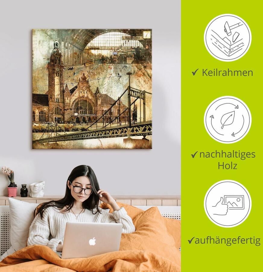 Artland Artprint Krefeld skyline abstracte collage als artprint op linnen poster in verschillende formaten maten - Foto 2