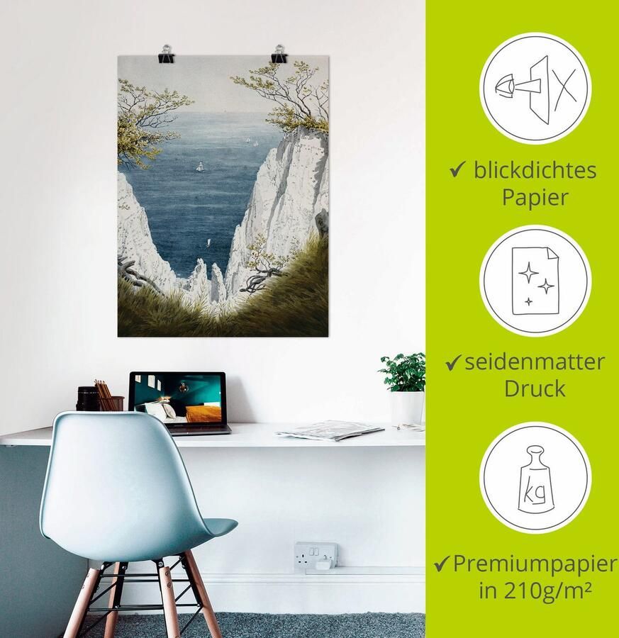 Artland Artprint Krijtrotsen op Rügen omstreeks 1826 als artprint op linnen poster in verschillende formaten maten - Foto 2
