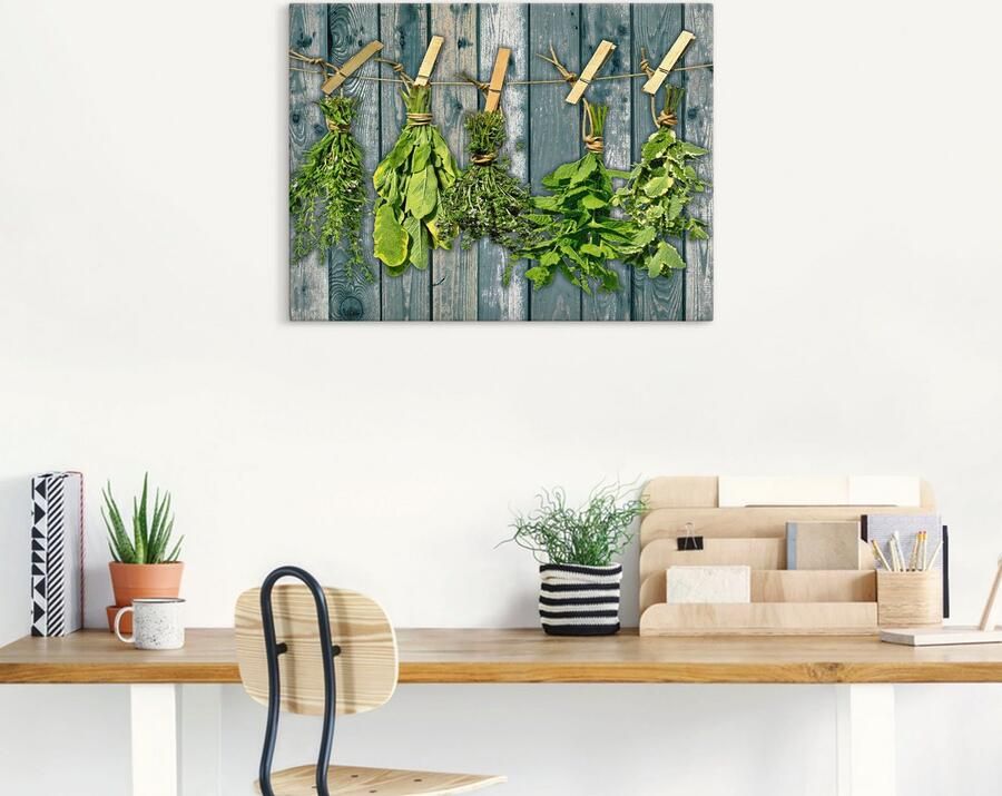 Artland Artprint Kruiden met hout-look als artprint van aluminium artprint op linnen muursticker verschillende maten - Foto 5