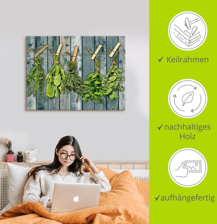 Artland Artprint Kruiden met hout-look als artprint van aluminium artprint op linnen muursticker verschillende maten - Foto 2
