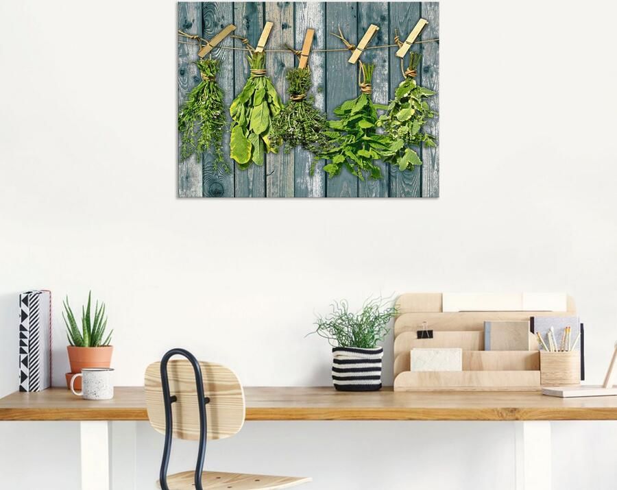 Artland Artprint Kruiden met hout-look als artprint van aluminium artprint op linnen muursticker verschillende maten - Foto 6