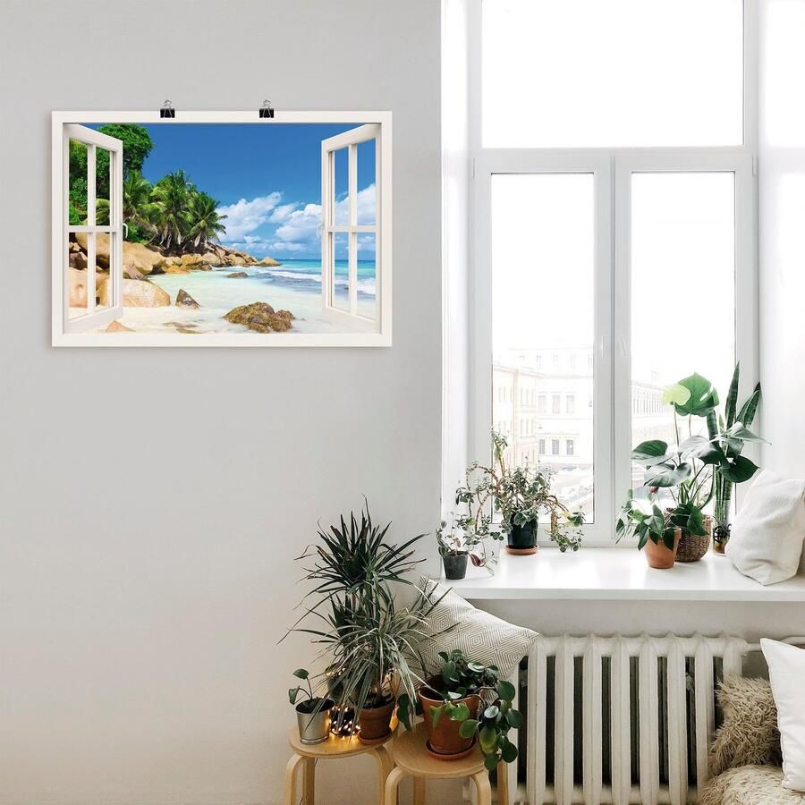 Artland Artprint Kust met palmen door het raam als artprint van aluminium artprint voor buiten artprint op linnen poster muursticker - Foto 3