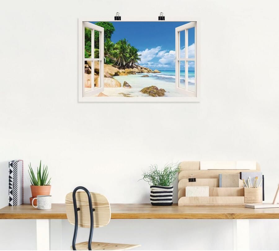 Artland Artprint Kust met palmen door het raam als artprint van aluminium artprint voor buiten artprint op linnen poster muursticker - Foto 6