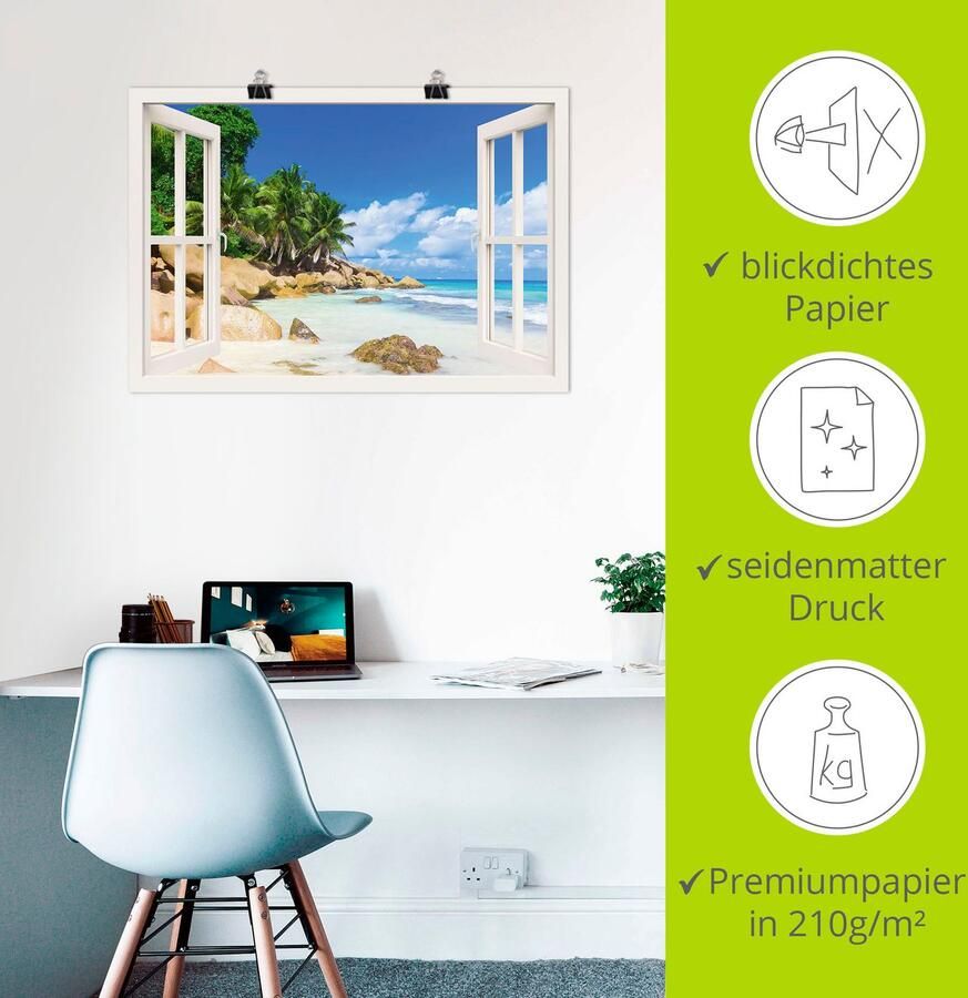 Artland Artprint Kust met palmen door het raam als artprint van aluminium artprint voor buiten artprint op linnen poster muursticker - Foto 4