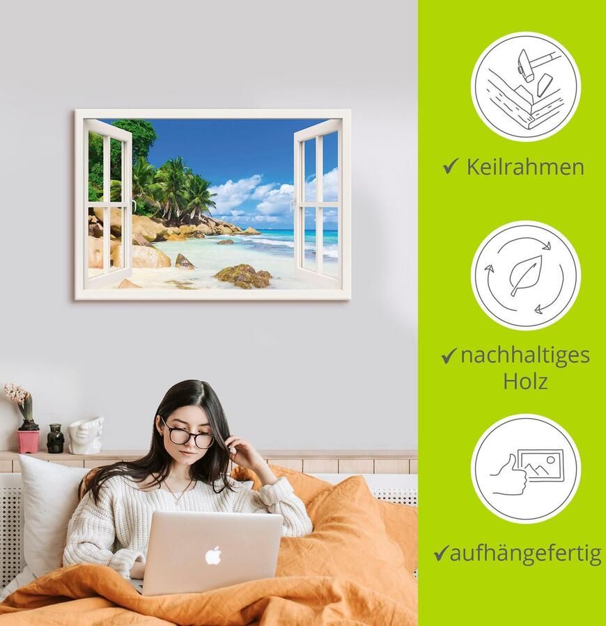 Artland Artprint Kust met palmen door het raam als artprint van aluminium artprint voor buiten artprint op linnen poster muursticker - Foto 3