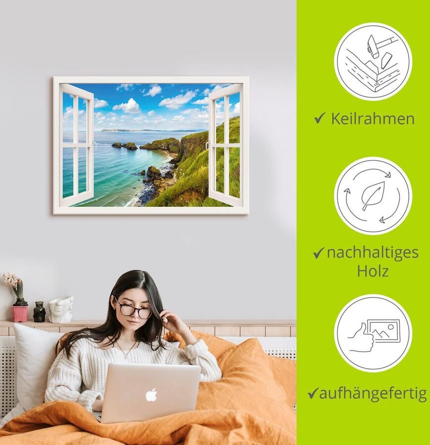Artland Artprint Kustweg in Noord-Ierland door het raam als artprint op linnen muursticker of poster in verschillende maten - Foto 3