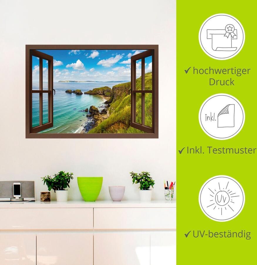 Artland Artprint Kustweg in Noord-Ierland door het raam als artprint van aluminium artprint op linnen muursticker verschillende maten - Foto 3