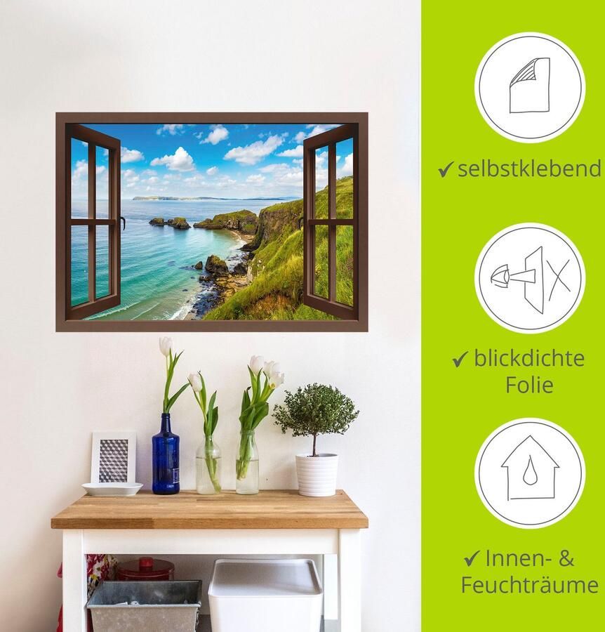 Artland Artprint Kustweg in Noord-Ierland door het raam als artprint van aluminium artprint op linnen muursticker verschillende maten - Foto 4