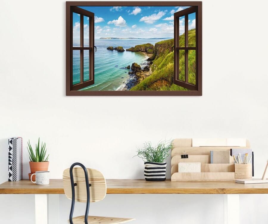 Artland Artprint Kustweg in Noord-Ierland door het raam als artprint van aluminium artprint op linnen muursticker verschillende maten - Foto 4