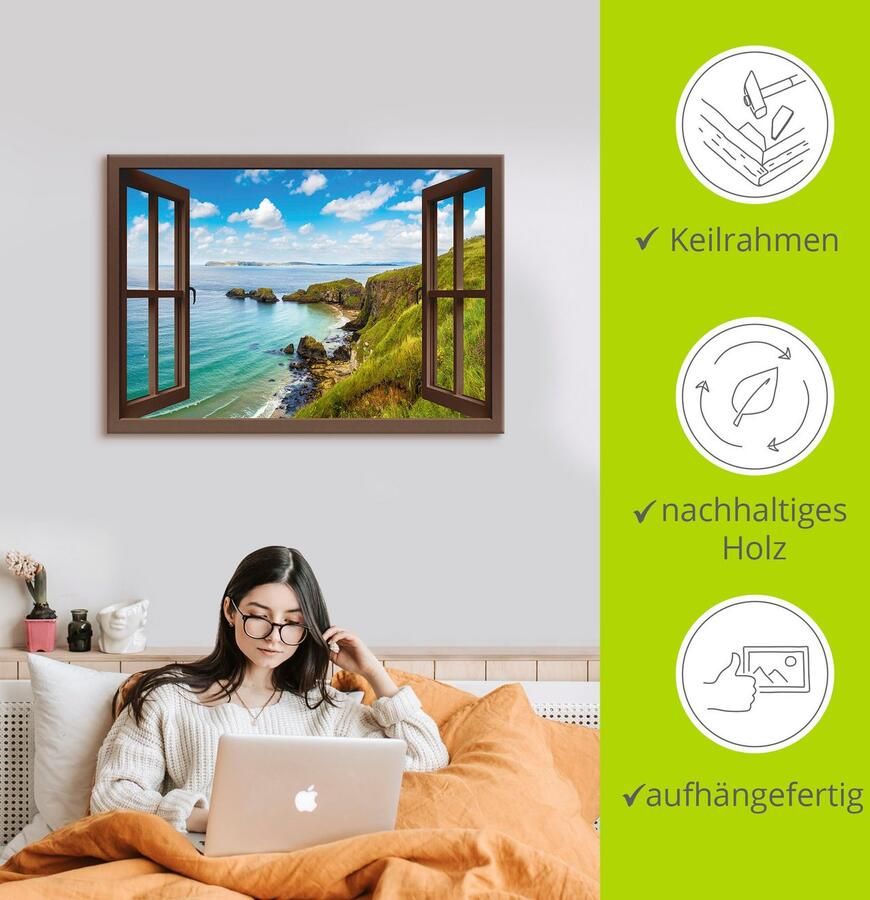 Artland Artprint Kustweg in Noord-Ierland door het raam als artprint van aluminium artprint op linnen muursticker verschillende maten - Foto 2