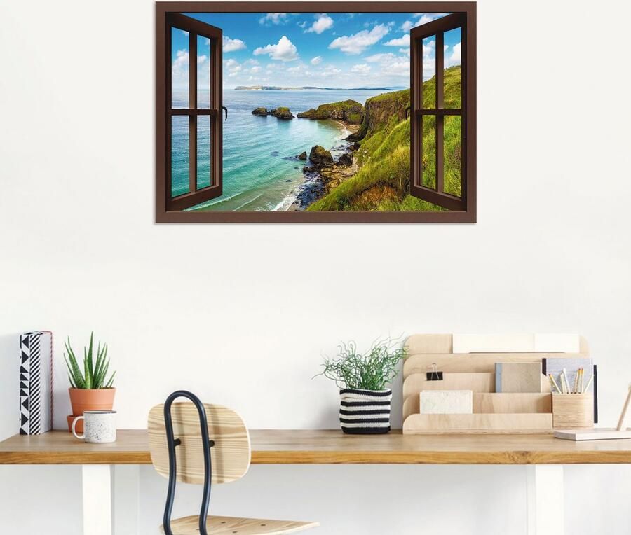 Artland Artprint Kustweg in Noord-Ierland door het raam als artprint van aluminium artprint op linnen muursticker verschillende maten - Foto 6