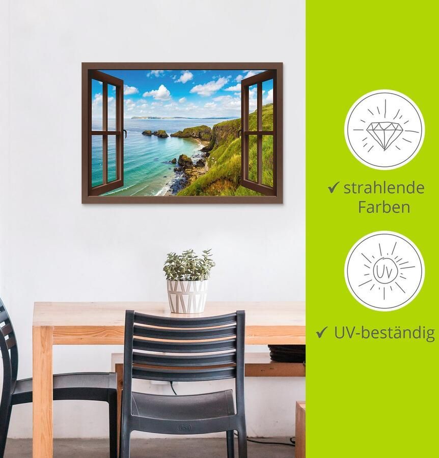 Artland Artprint Kustweg in Noord-Ierland door het raam als artprint van aluminium artprint op linnen muursticker verschillende maten - Foto 3