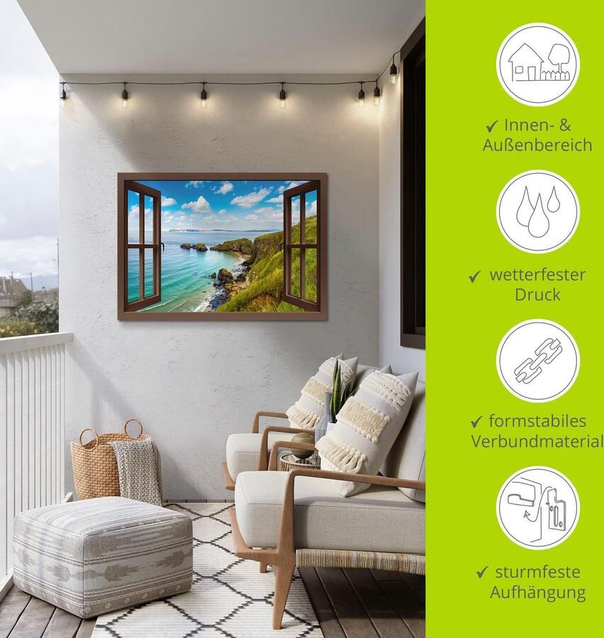 Artland Artprint Kustweg in Noord-Ierland door het raam als artprint van aluminium artprint op linnen muursticker verschillende maten - Foto 5