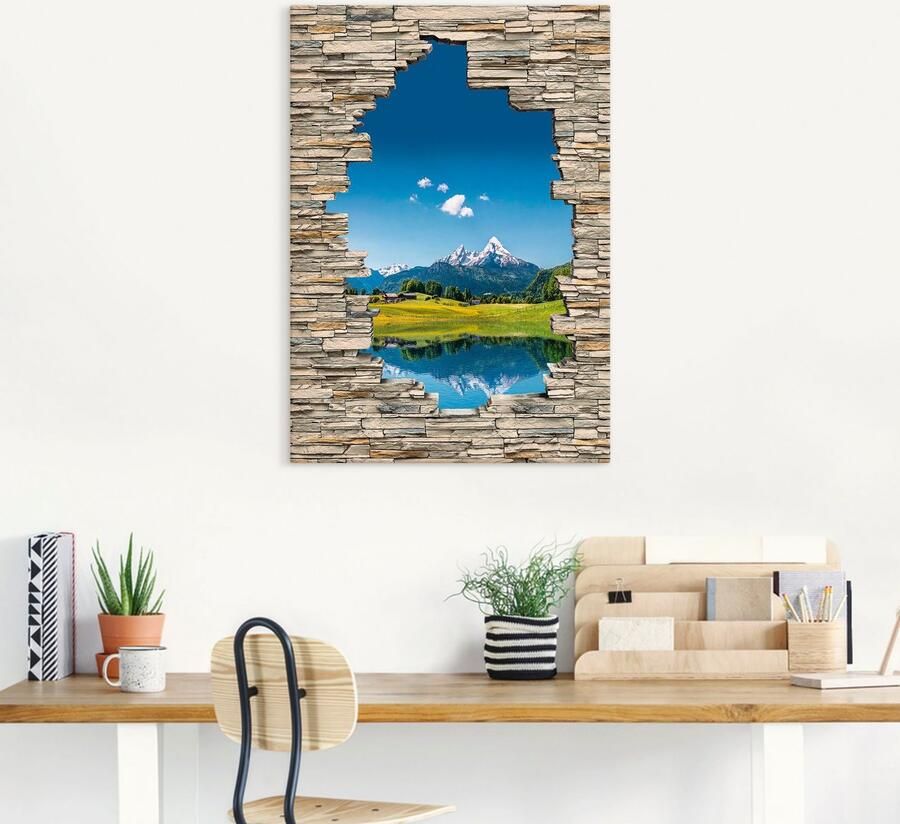 Artland Artprint Landschap in de Alpen uitzicht stenen muur als artprint op linnen in verschillende maten - Foto 4