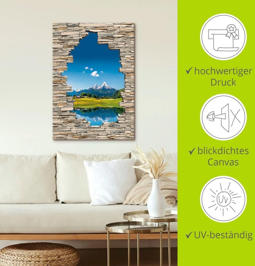 Artland Artprint Landschap in de Alpen uitzicht stenen muur als artprint op linnen in verschillende maten - Foto 3