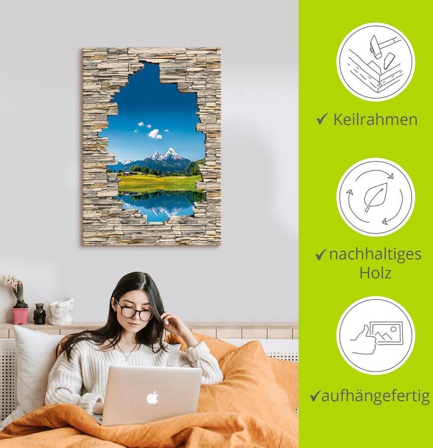 Artland Artprint Landschap in de Alpen uitzicht stenen muur als artprint op linnen in verschillende maten - Foto 2