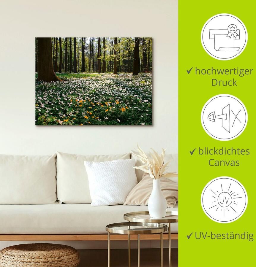 Artland Artprint Lentebos bedekt met anemonen als artprint op linnen poster in verschillende formaten maten - Foto 3