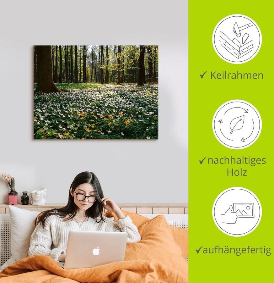 Artland Artprint Lentebos bedekt met anemonen als artprint op linnen poster in verschillende formaten maten - Foto 2