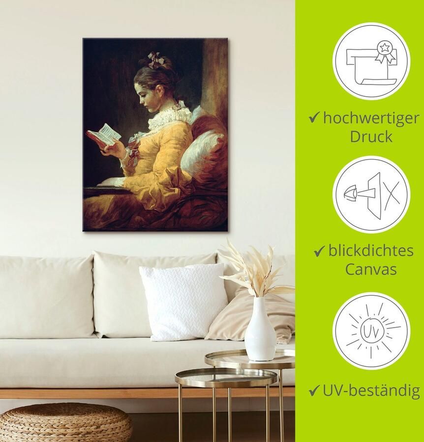 Artland Artprint Lezend meisje. Omstreeks 1776 als artprint op linnen poster in verschillende formaten maten - Foto 3