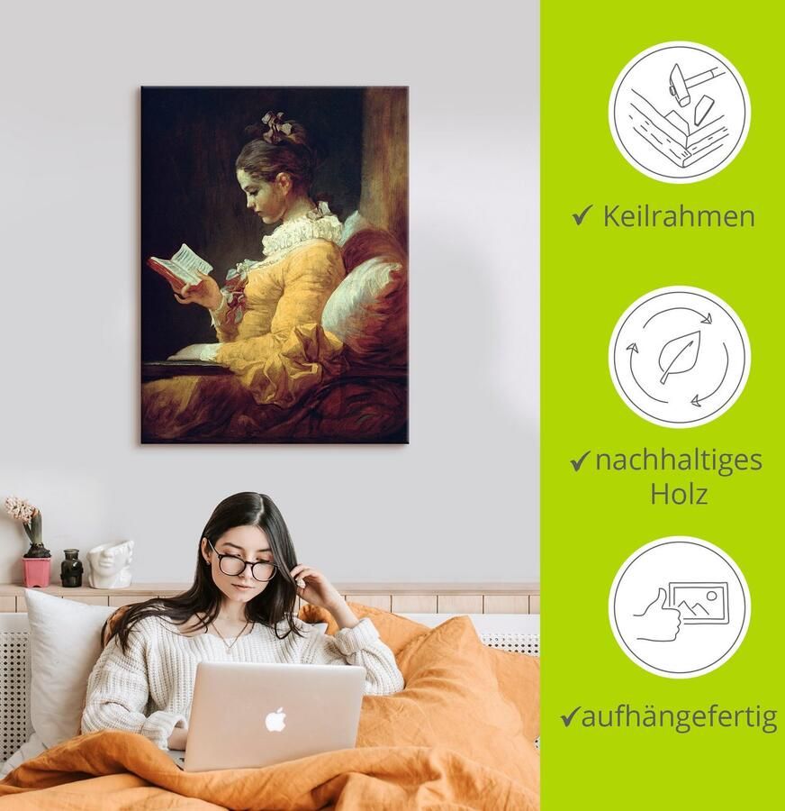Artland Artprint Lezend meisje. Omstreeks 1776 als artprint op linnen poster in verschillende formaten maten - Foto 2