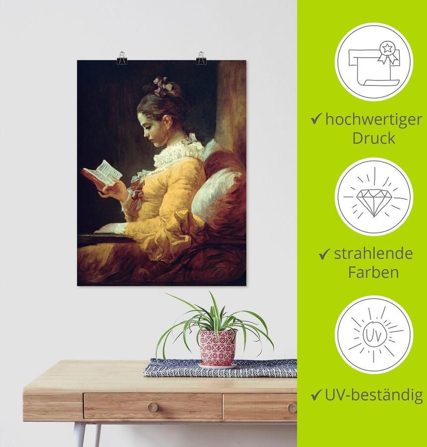 Artland Artprint Lezend meisje. Omstreeks 1776 als artprint op linnen poster in verschillende formaten maten - Foto 3