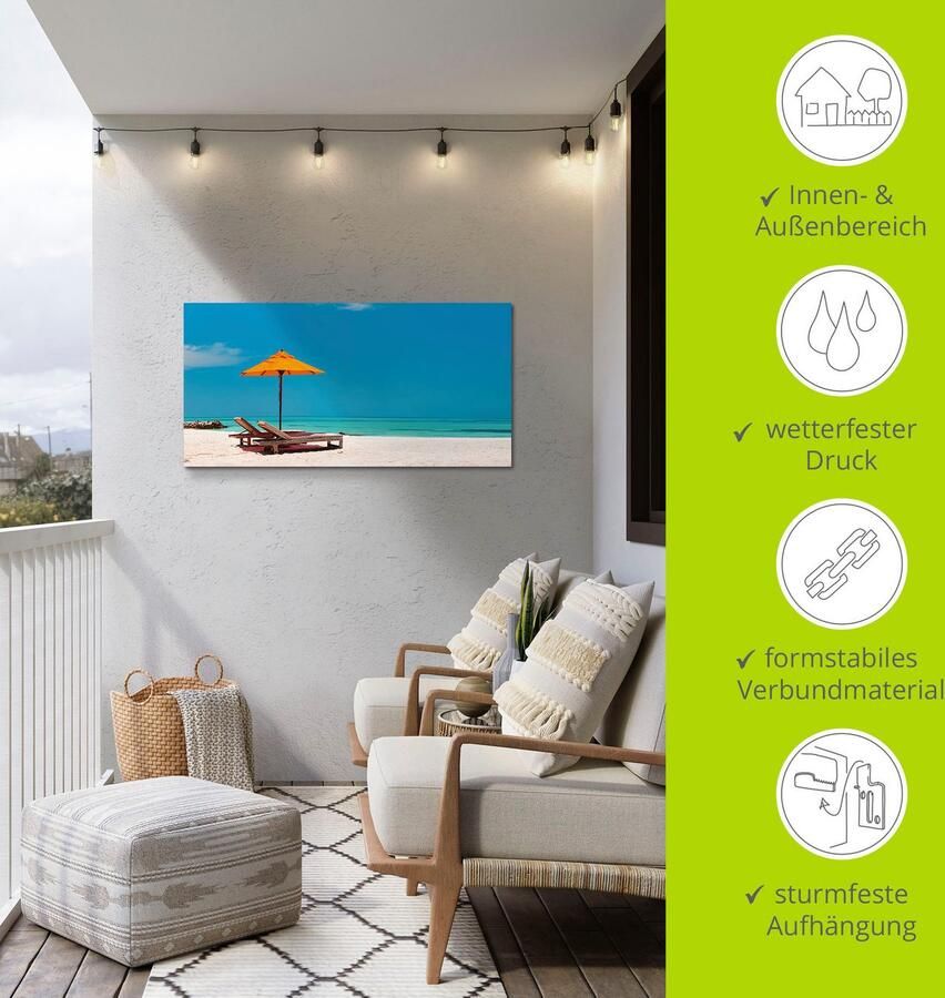 Artland Artprint Ligstoel parasol strand Malediven als artprint van aluminium artprint voor buiten artprint op linnen poster muursticker - Foto 4