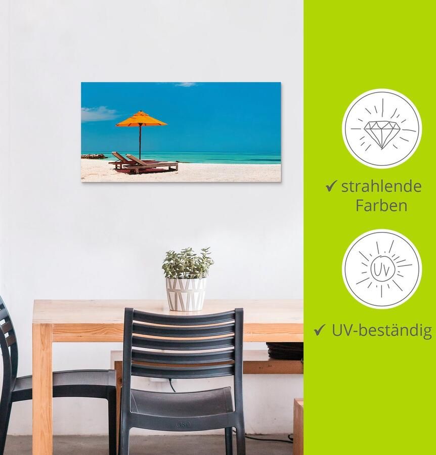 Artland Artprint Ligstoel parasol strand Malediven als artprint van aluminium artprint voor buiten artprint op linnen poster muursticker - Foto 3