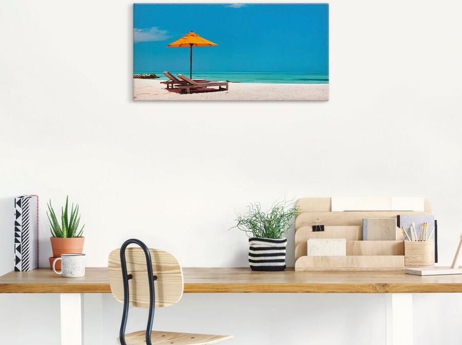 Artland Artprint Ligstoel parasol strand Malediven als artprint van aluminium artprint voor buiten artprint op linnen poster muursticker - Foto 5