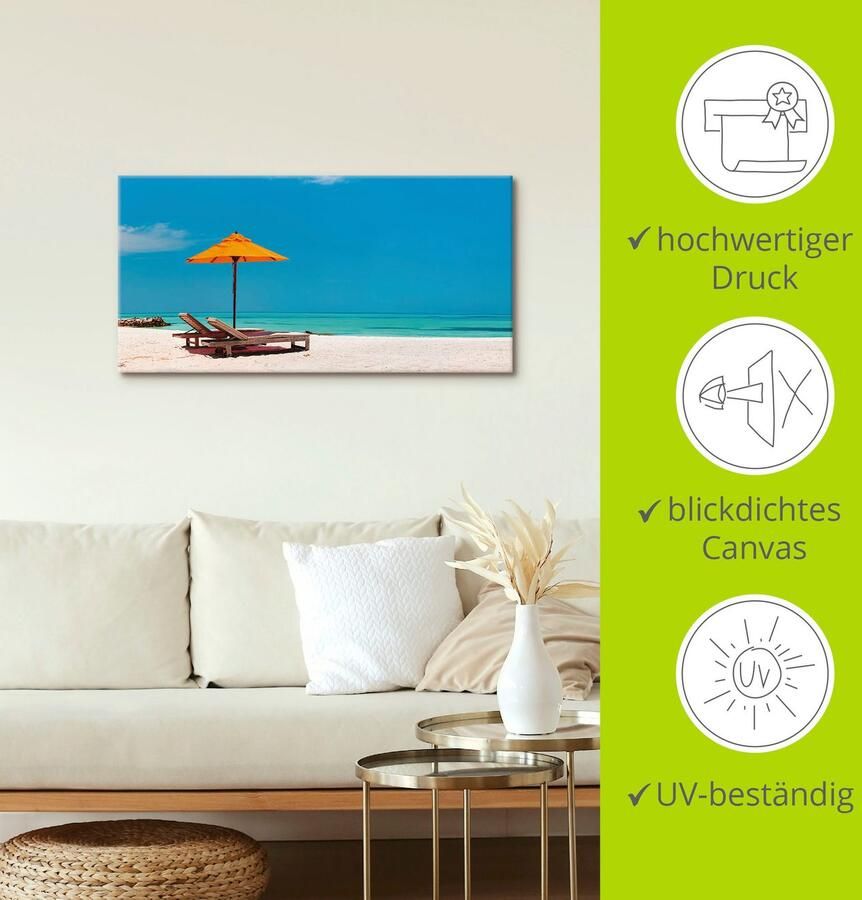 Artland Artprint Ligstoel parasol strand Malediven als artprint van aluminium artprint voor buiten artprint op linnen poster muursticker - Foto 3