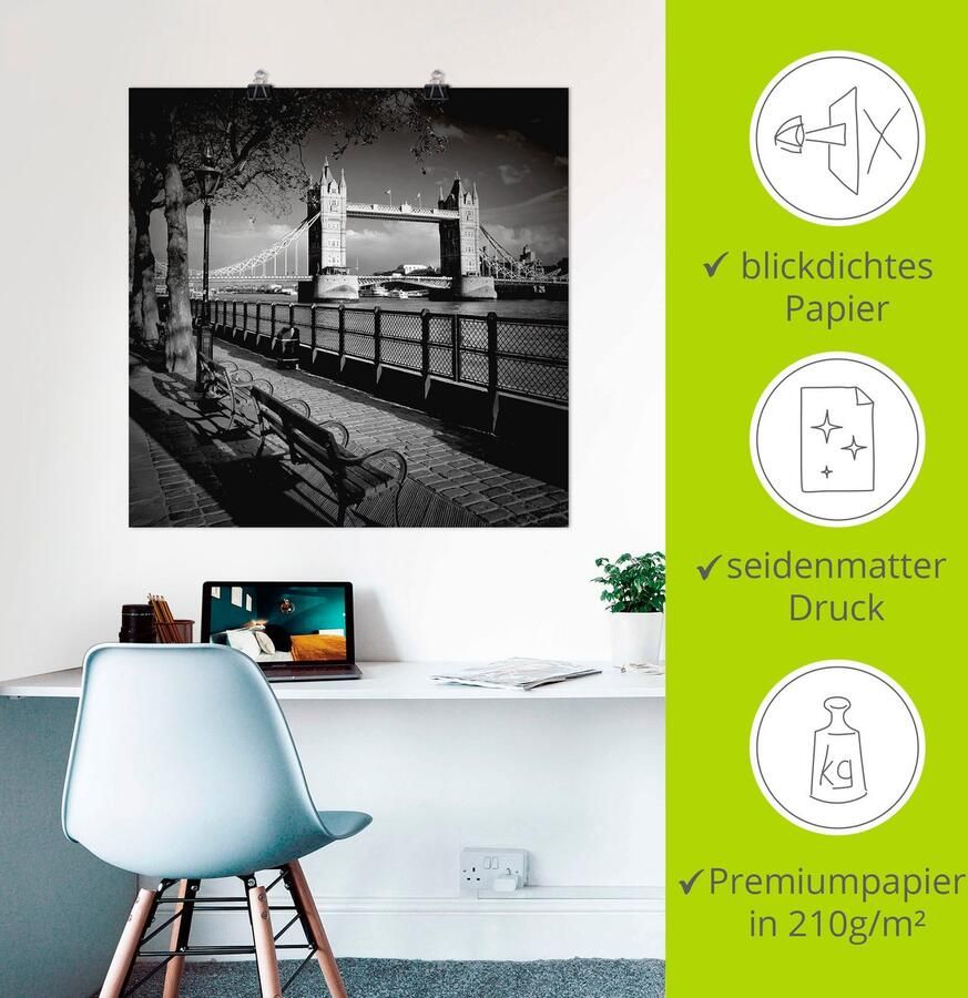 Artland Artprint Londen Aan de oever van de Theems als artprint op linnen poster in verschillende formaten maten - Foto 2