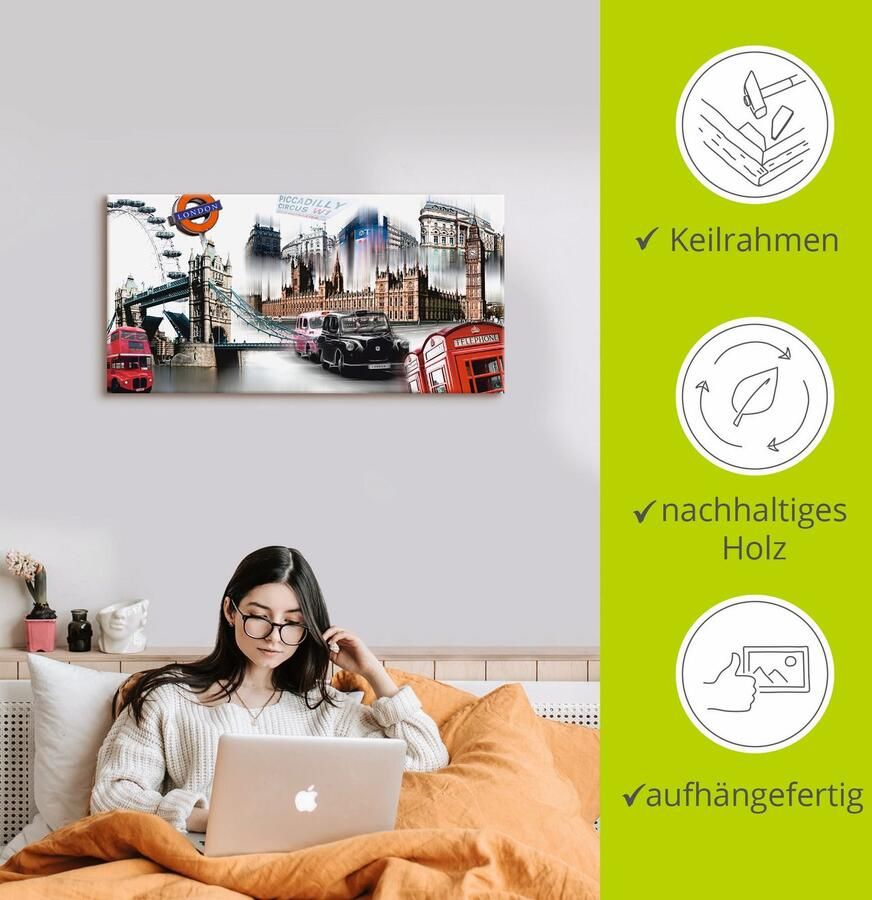 Artland Artprint Londen Skyline collage IV als artprint op linnen poster muursticker in verschillende maten - Foto 2