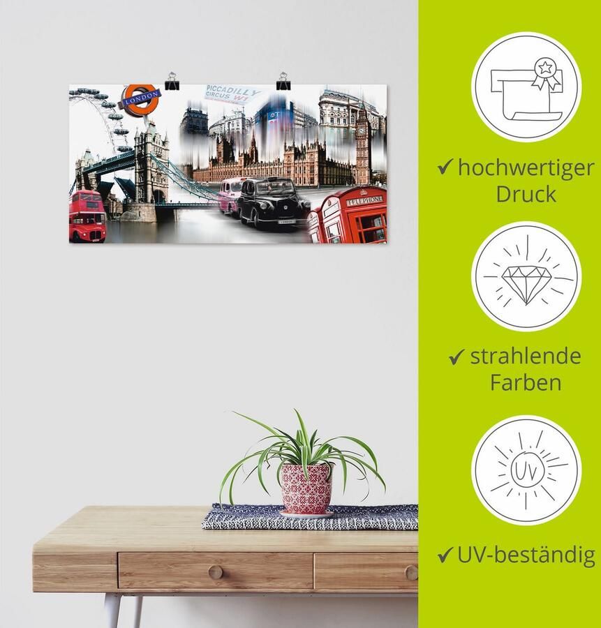 Artland Artprint Londen Skyline collage IV als artprint op linnen poster muursticker in verschillende maten - Foto 3