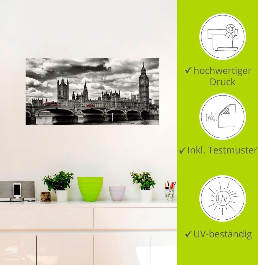 Artland Artprint Londen Westminster Bridge & Red Buses als artprint op linnen poster muursticker in verschillende maten - Foto 2