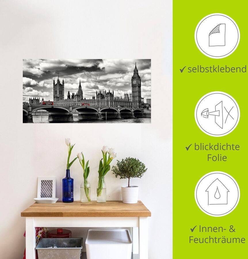 Artland Artprint Londen Westminster Bridge & Red Buses als artprint op linnen poster muursticker in verschillende maten - Foto 3