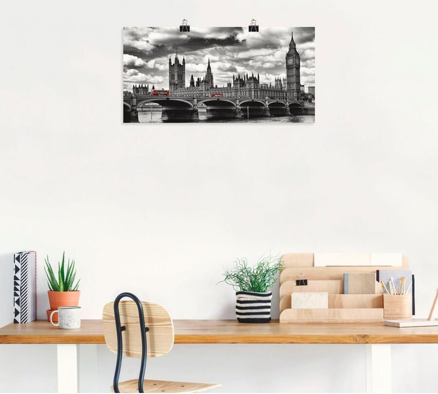 Artland Artprint Londen Westminster Bridge & Red Buses als artprint op linnen poster muursticker in verschillende maten - Foto 4