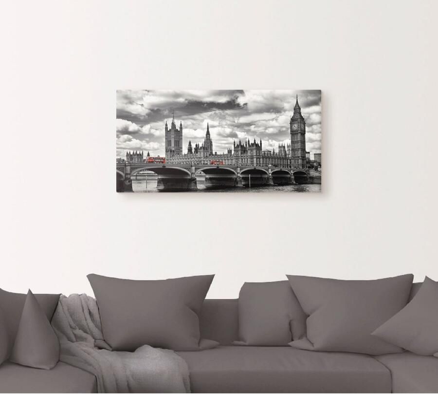 Artland Artprint op linnen Londen Westminster Bridge & Red Buses - Foto 5