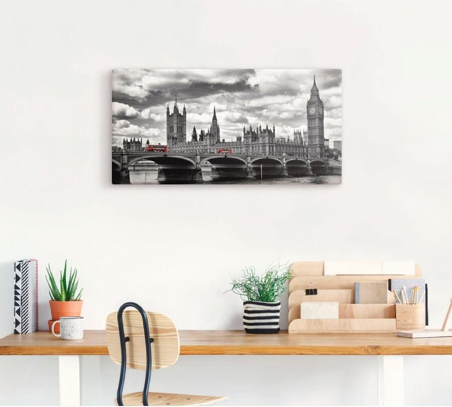 Artland Artprint op linnen Londen Westminster Bridge & Red Buses - Foto 4