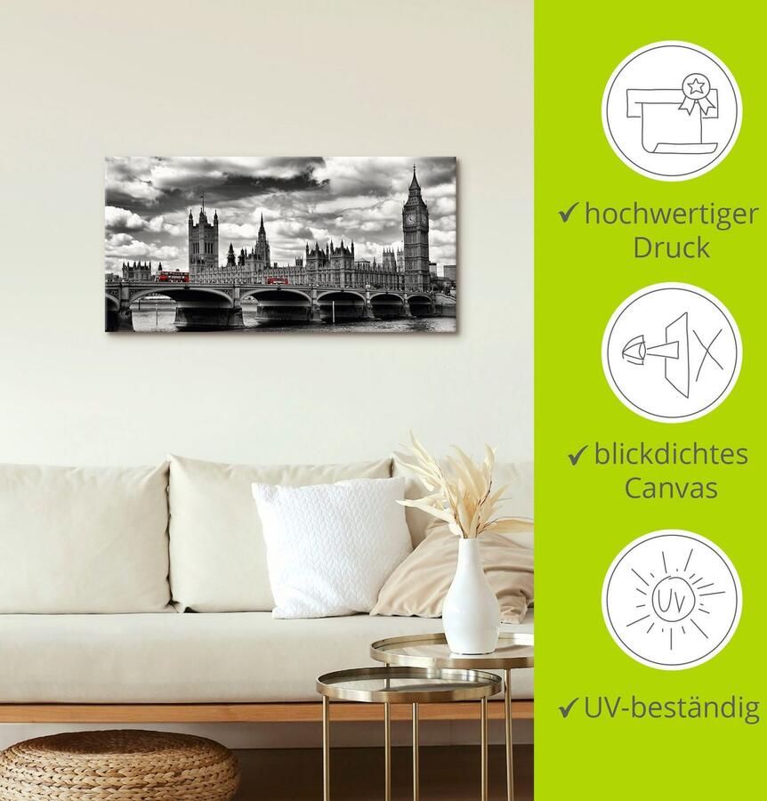 Artland Artprint Londen Westminster Bridge & Red Buses als artprint op linnen poster muursticker in verschillende maten - Foto 2