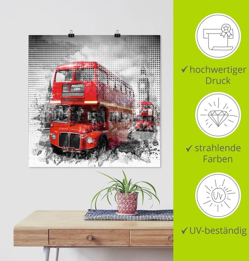 Artland Artprint Londen Westminster rode bussen als poster in verschillende formaten maten - Foto 4