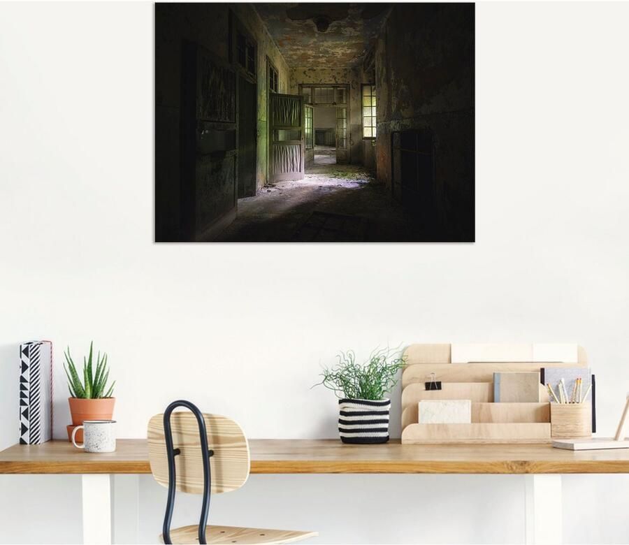 Artland Artprint Lost Place naargeestige hal deuren gang als artprint van aluminium artprint voor buiten artprint op linnen poster in verschillende maten. maten - Foto 6
