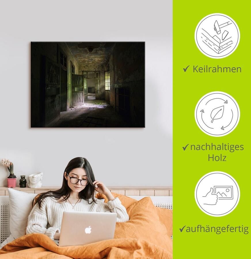 Artland Artprint Lost Place naargeestige hal deuren gang als artprint van aluminium artprint voor buiten artprint op linnen poster in verschillende maten. maten - Foto 3