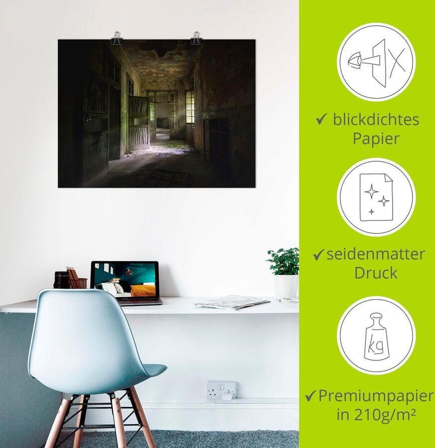 Artland Artprint Lost Place naargeestige hal deuren gang als artprint van aluminium artprint voor buiten artprint op linnen poster in verschillende maten. maten - Foto 2